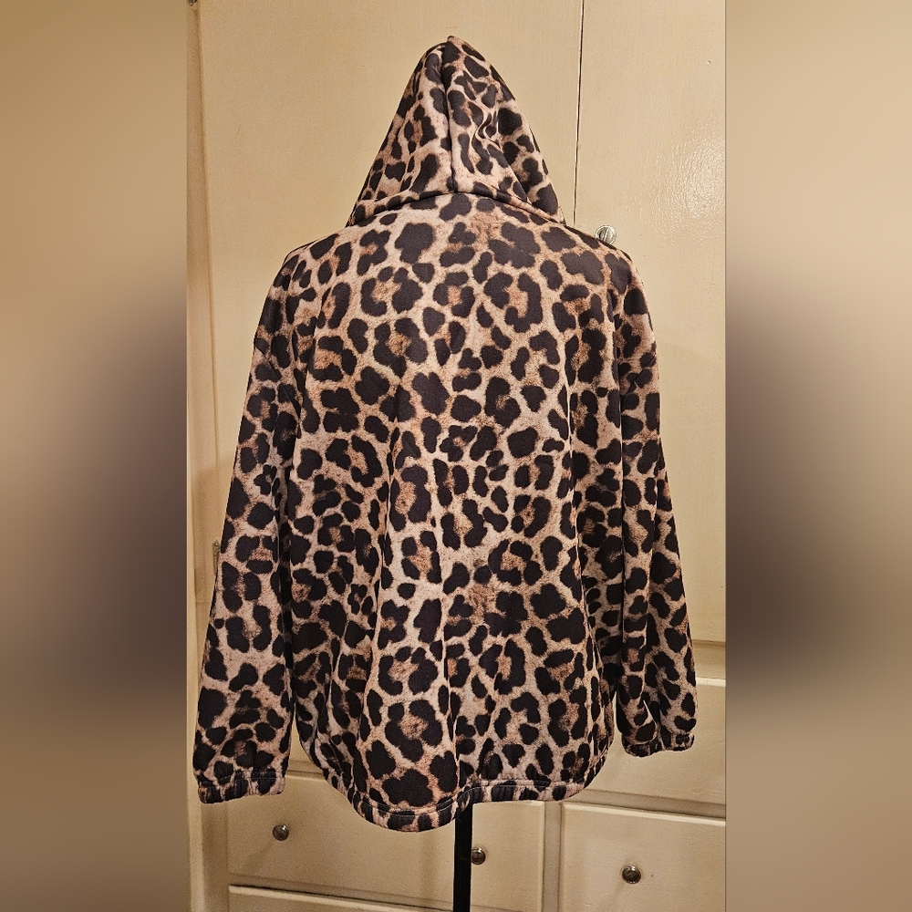 Leopard Print Zip-Up Hoodie Jacket | Plush Lined | Size 1XL - Picture 4 of 7